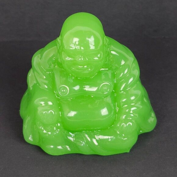 Vtg Green Carved Glass Sitting Buddha Figurine Statue Peoples Republic of China - Picture 12 of 13